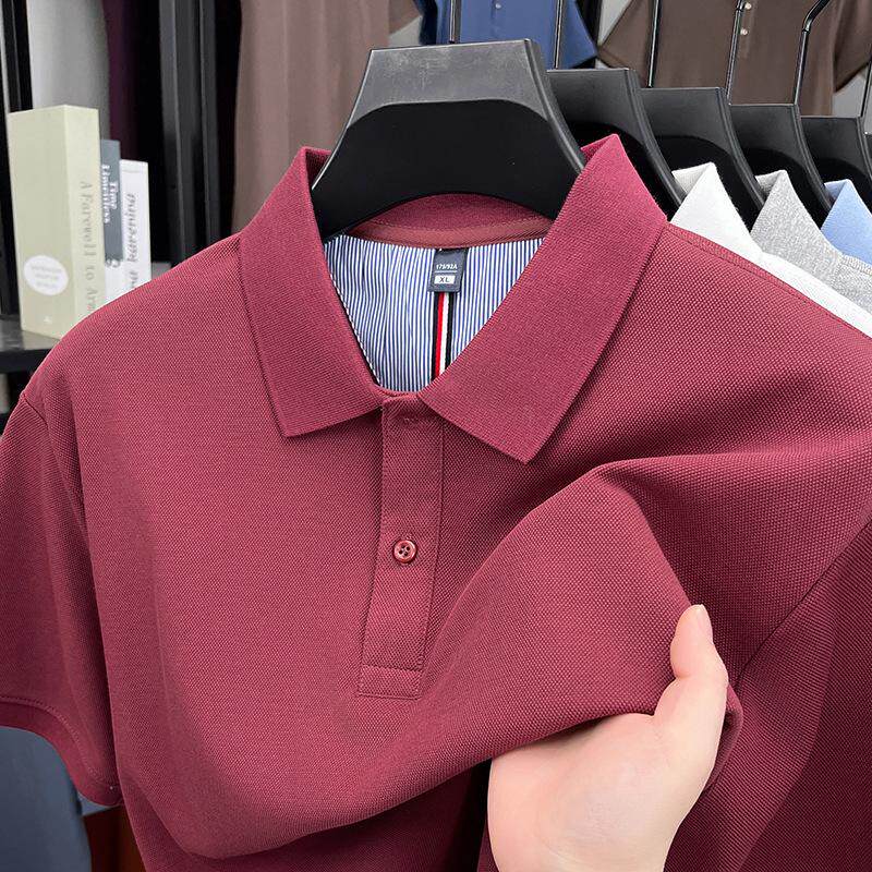 女儿结婚礼服爸爸装短袖POLO衫中年喜公公婚宴装夏装冰丝男士T恤