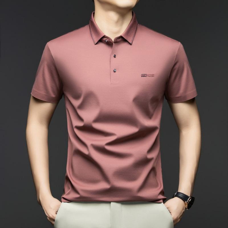 冰丝短袖t恤男士中年爸爸结婚宴夏装polo衫红色喜公公婚礼衣服装