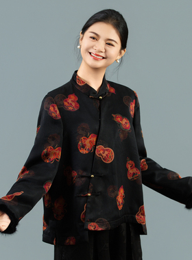 【冉冉秋光】提花长袖圆领蝴蝶上衣加厚保暖中国风女装中式250906