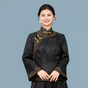 【如梦令】薄款斜领长袖刺绣花纹上衣长款女士复古中式251002T