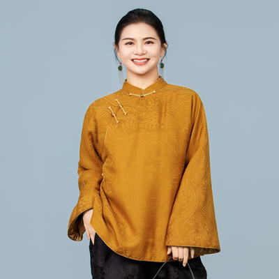 【江水】秋冬新款香云纱新中式国风简约百搭斜襟棉服250947T