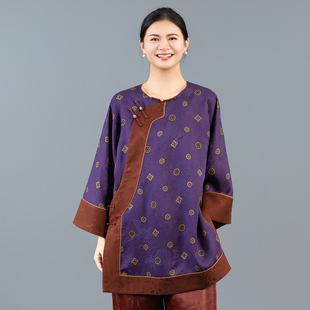 【紫琵琶】桑蚕丝红云纱新中式太太服国风复古宽松250414