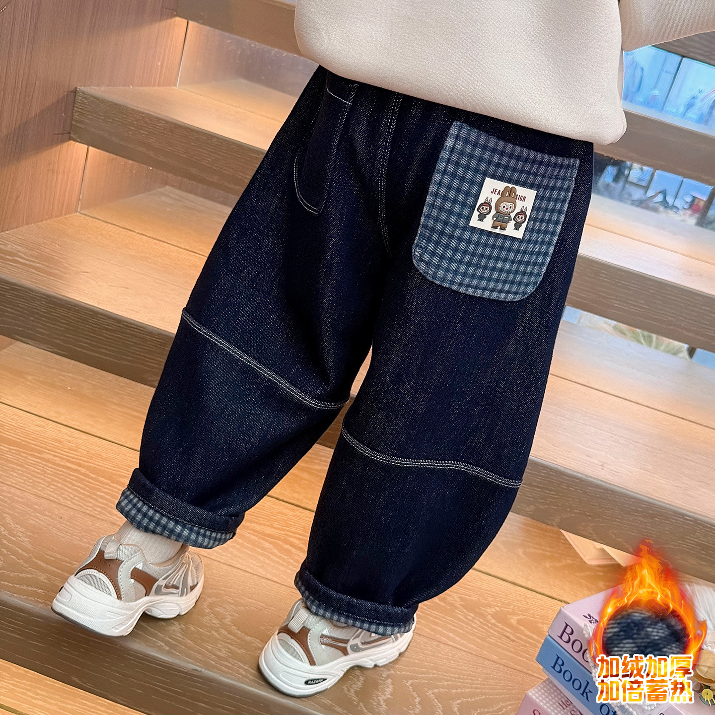 男女童加绒牛仔裤秋冬季2025新款洋气儿童休闲长裤冬装宝宝弯刀裤