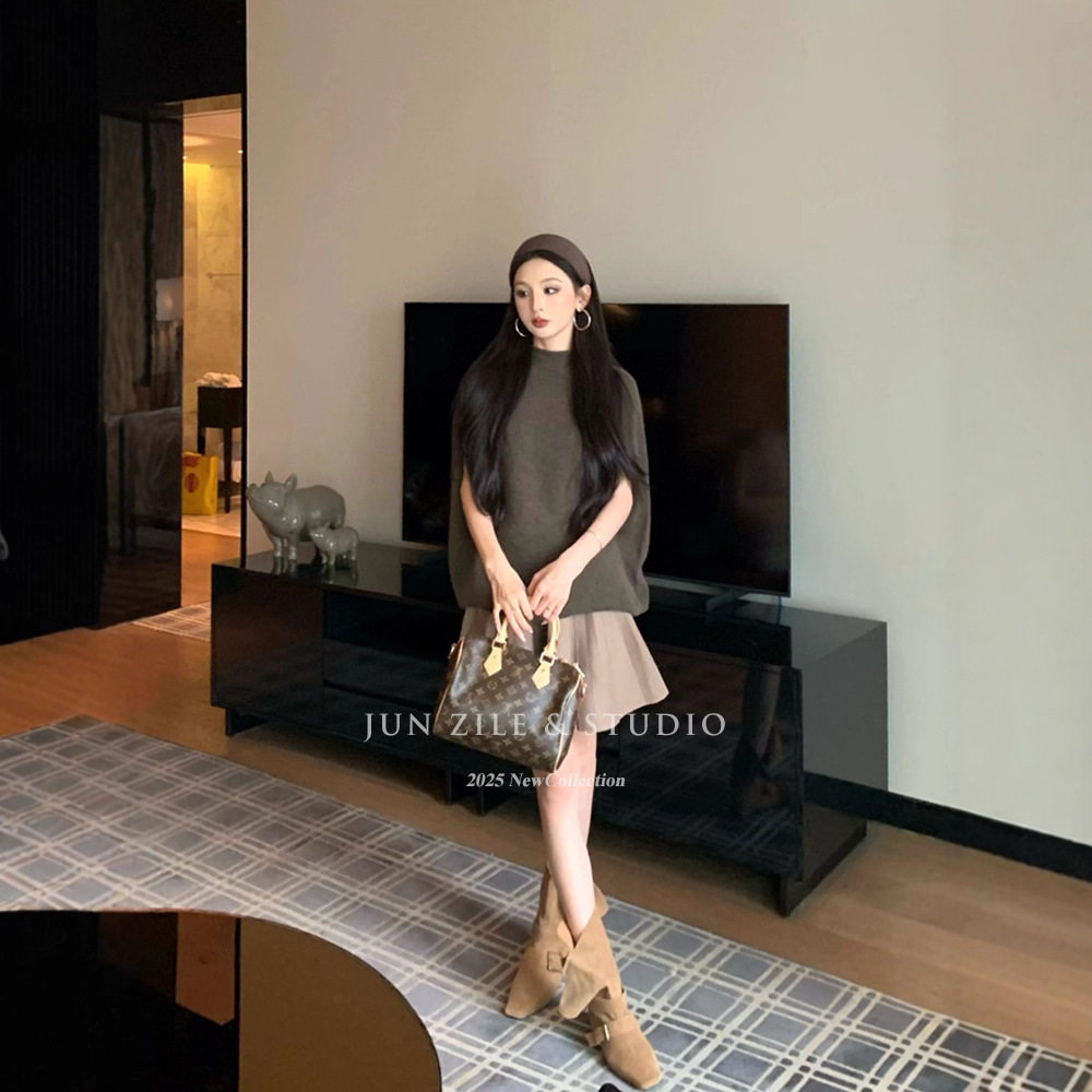 慵懒风上衣秋冬新款女装法式复古气质优雅套头针织衫宽松斗篷毛衣