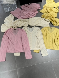 欧货V领纯色花边拼接显瘦气质百搭针织开衫 欧洲站2026春季 新款