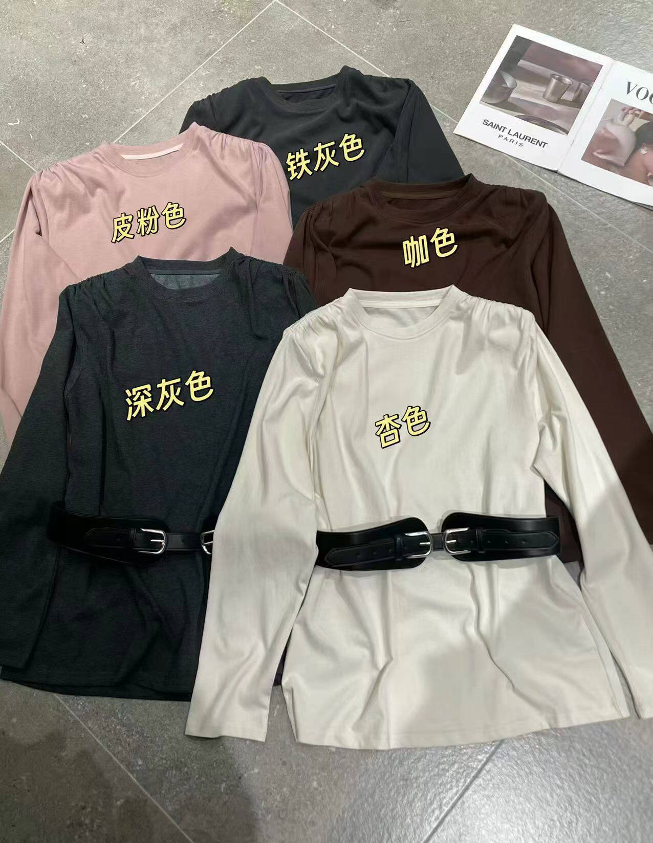 欧洲站2026秋圆领腰带长袖T恤