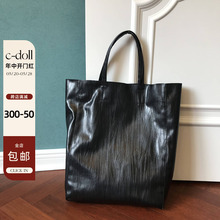 手工制作cabas tote shopping bag欧美风托特购物包（竹叶肌理黑