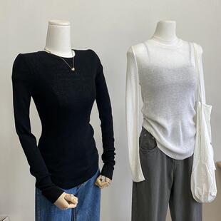 正肩圆领长袖 显瘦上衣 韩漫身材女秋冬2024露丝穿搭修身