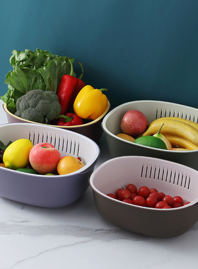 家用水果盘客厅茶几网红双层塑料厨房洗菜盆高颜值轻奢果盆沥水篮