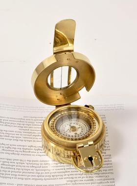 印度进口新款纯铜西洋日晷罗盘指南针商务摆件航海指北针带水平仪