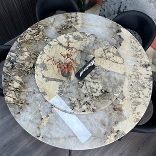 纯天然奢石潘多拉圆桌意式极简现代简约大平层别墅家用大圆桌饭桌