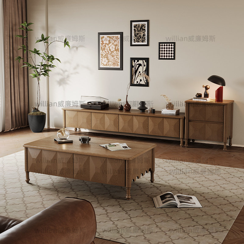 家用小户型茶几组合储物地柜美式