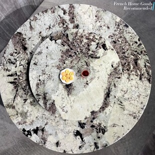 纯进口雪山蓝奢石圆桌极简现代家用别墅纯天然大平层餐桌大圆桌