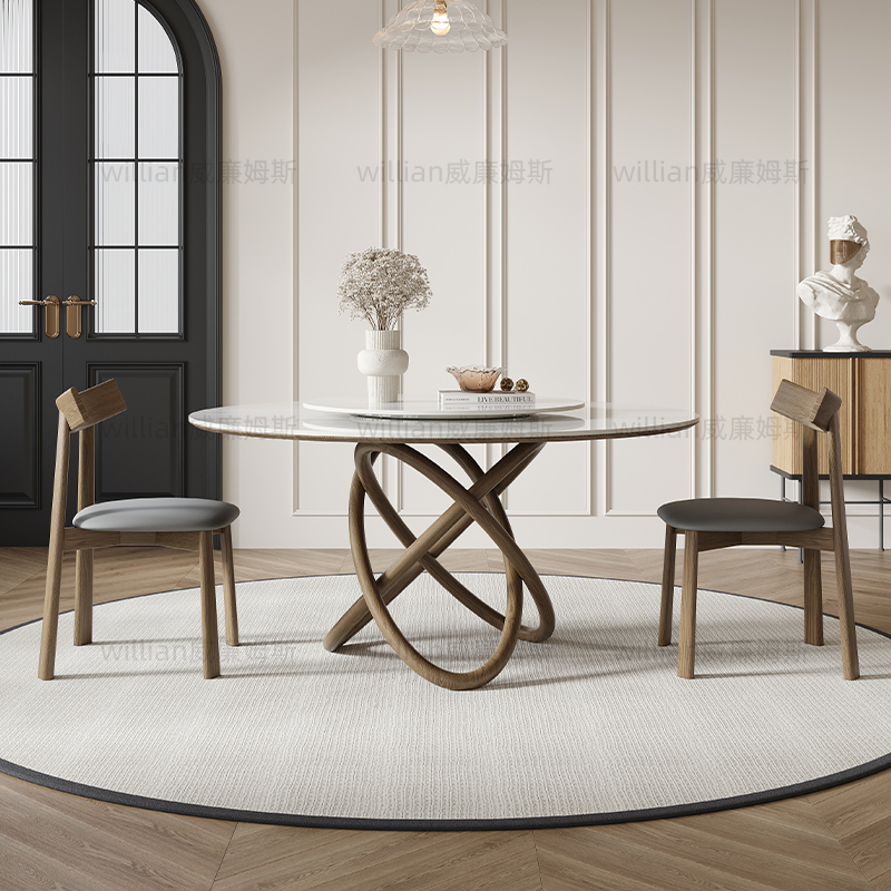 中古风餐桌岩板实木加厚