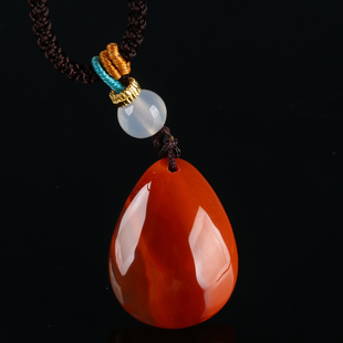 欧说珠宝原矿天然瓦西料火焰纹满色满肉南红玛瑙水滴吊坠项链女款