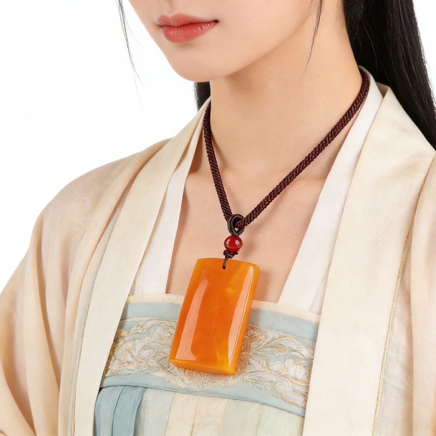 欧说珠宝俄料满蜜满蜡鸡油红蜜蜡平安无事牌吊坠项链男女款保真