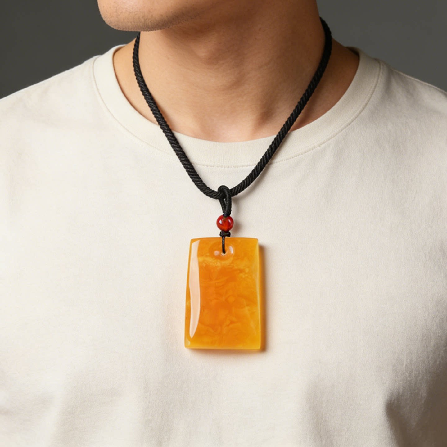 欧说珠宝俄料满蜜满蜡鸡油红蜜蜡平安无事牌吊坠项链男女款保真