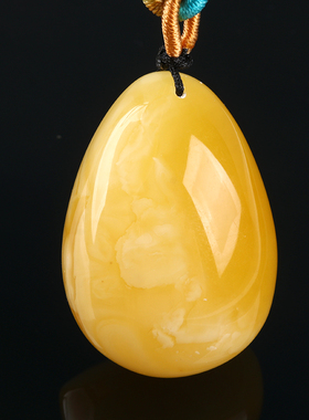 欧说珠宝 11.42克俄料妖孽纹金瓷白花鸡油黄蜜蜡水滴吊坠项链男女