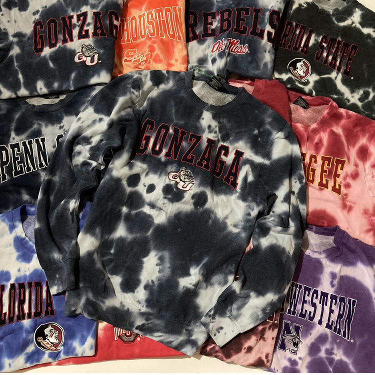 COLLEGE LEAGUE TIE-DYE EMBROIDERY GONZAGA BASKETBALL SPORTS SWEATSHIRT HIP HOP PLUS SIZE MENS CREW NECK PULLOVER