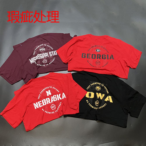 瑕疵处理 NCAA 薄双面印花棉圆领运动短袖 投篮服健身跑步情侣t恤