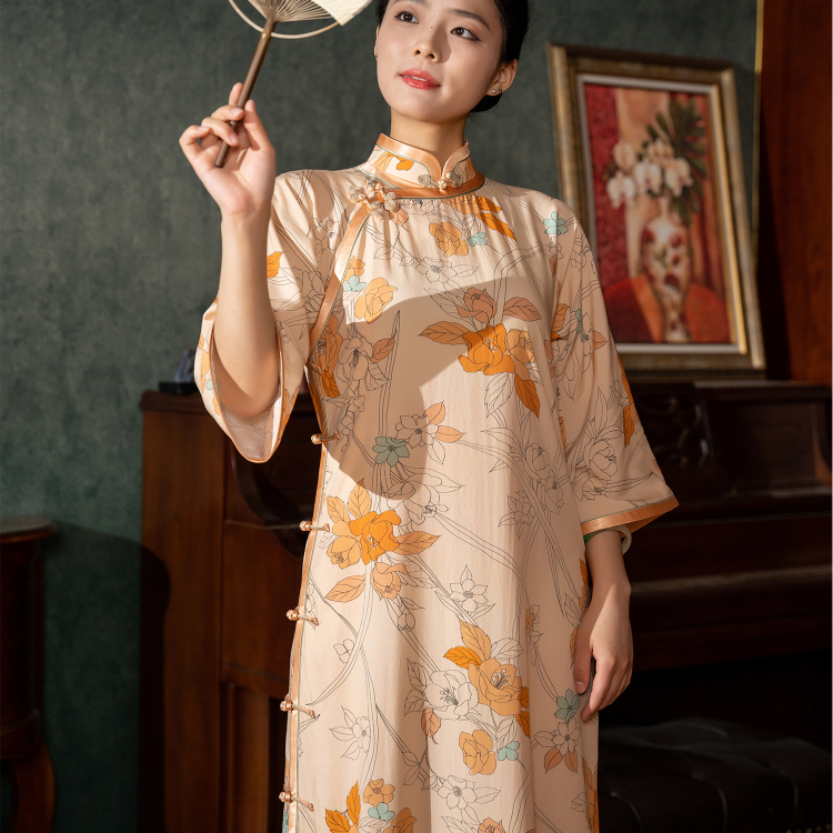 天丝绵绸新中式年轻款旗袍女