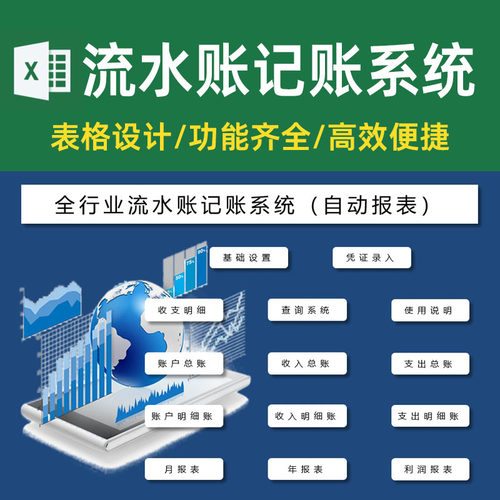 全行业财务出纳记账流水账Excel表格自动利润报表收支管理明细账