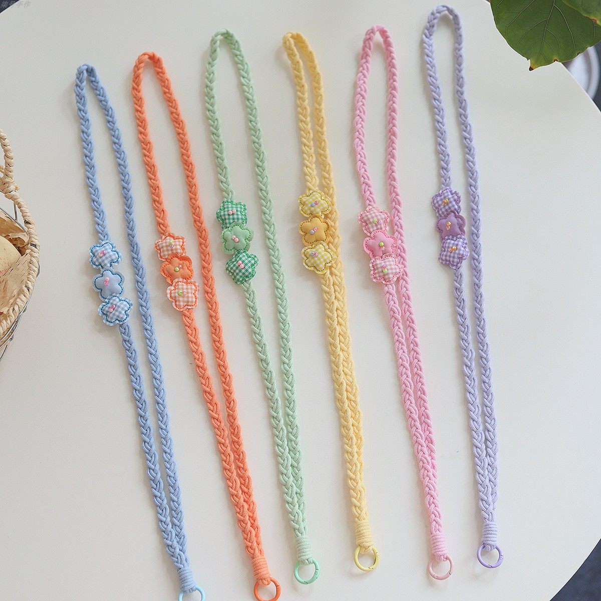 新款手工编织手机挂绳糖果色花朵斜挎手机链电话脖挂绳替换背包带