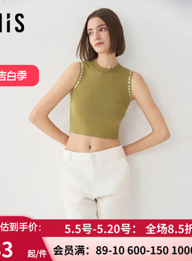 爱美丽24SS时尚打底百搭轻薄针织小高领无袖宽肩背心IM71BSJ1