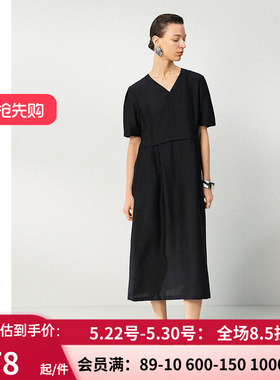 爱慕·CHUANG沐夏25年女士含桑蚕丝V领短袖外穿连衣裙CA841811