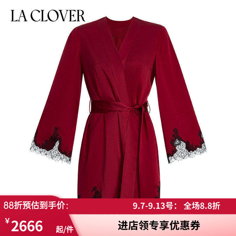 桑蚕丝短睡袍晨袍女大红色婚礼