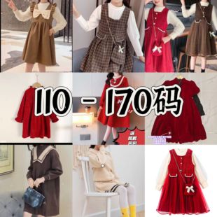 女童连衣裙秋冬季小女孩加厚加绒喜庆公主裙子儿童红色拜年服节日