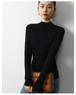 无缝一体100%羊毛衫杨子纱半高领可机洗百搭打底衫显瘦针织衫毛衣