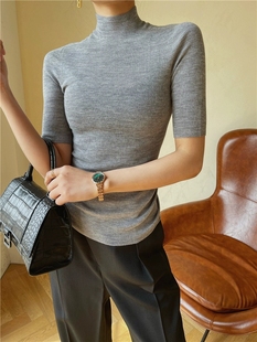 德国杨子纱100%美丽诺羊毛半高领针织衫女内搭中袖百搭显瘦打底衫