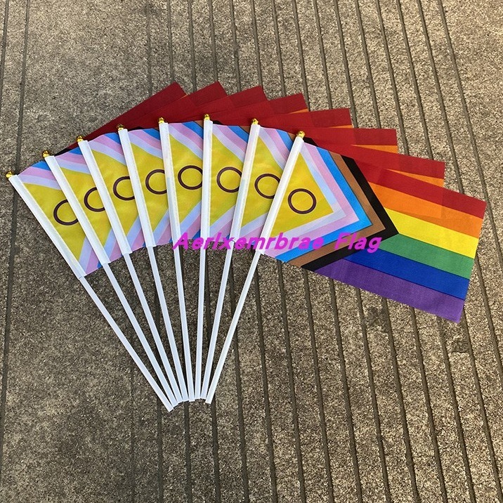 50面 8号21x14小彩虹旗手摇旗送旗杆 Rainbow Flag LGBT彩虹旗