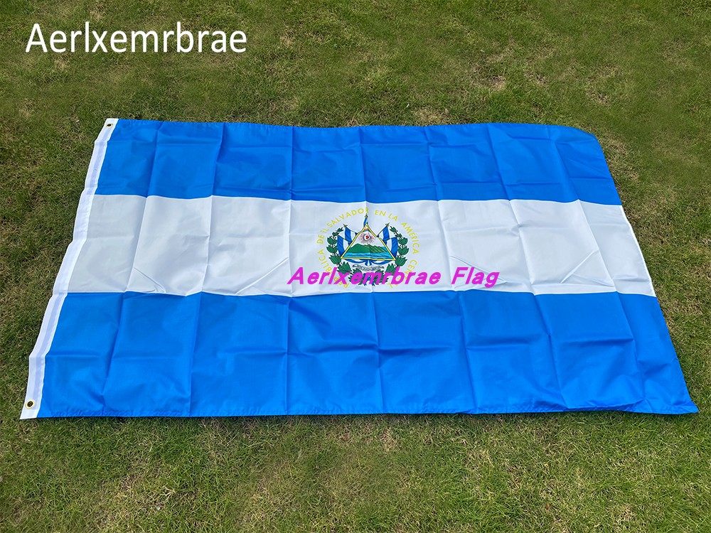 4号90*150萨尔瓦多国旗涤纶布春亚纺世界杯彩旗 el salvador flag
