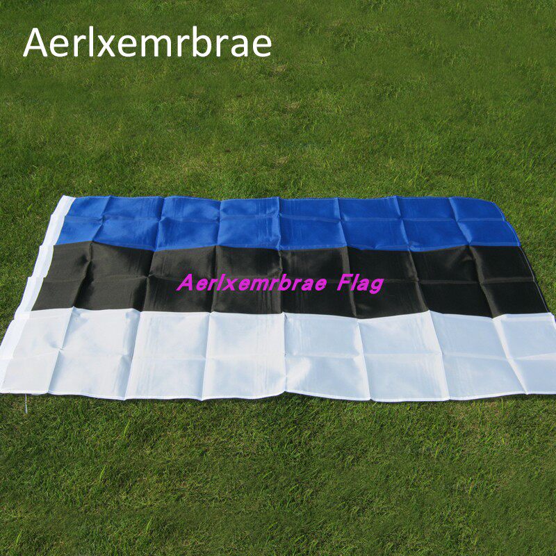 定制涤纶春亚纺蓝黑白条纹旗帜90x150cm爱沙尼亚国旗estonia flag
