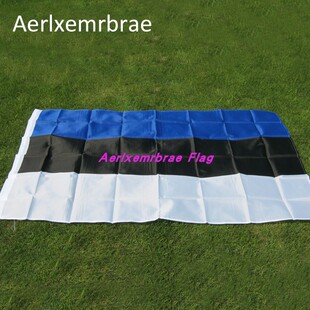 定制涤纶春亚纺蓝黑白条纹旗帜90X150CM爱沙尼亚国旗Estonia Flag