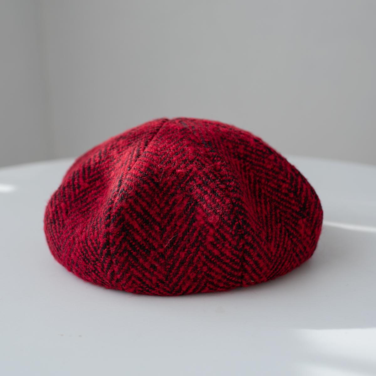kloussy红色羊毛复古画家帽八角帽大头围显脸小秋冬帽子女贝雷帽
