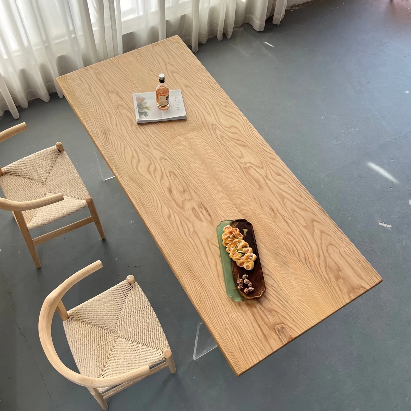 侘寂风实木大板桌茶桌原木色会议桌家用饭桌长方形办公桌189*81*5