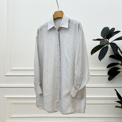 D01586桑蚕丝条纹衬衫！天然贝壳扣 活性水印不褪色高级松弛感