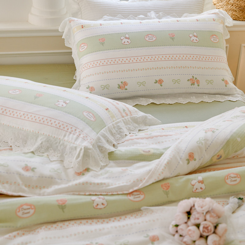 兔年限定款全棉双层纱布刺绣花边枕套儿童成人ins公主风A类枕芯套,床上用品,枕套,淘宝优惠券,粉丝福利购,淘宝优惠卷