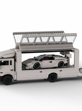 品铂积木平板卡车拖车集装箱货车男孩拼装积木玩具模型生日礼物