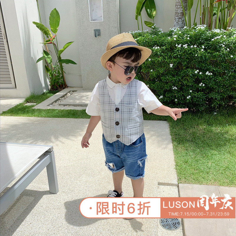 【L妈】LUSON定制 男童格子背心马甲绅士夏装儿童百搭马夹上衣潮|ruв категории Детская одежда, жилет - от Buy2taobao.com для оказания профессиональной услуги покупки агента Taobao