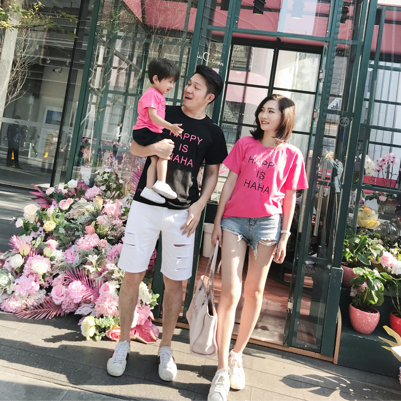LUSON媽 親子裝男寶寶純棉字母印花T恤夏季一家三口家庭裝全家裝