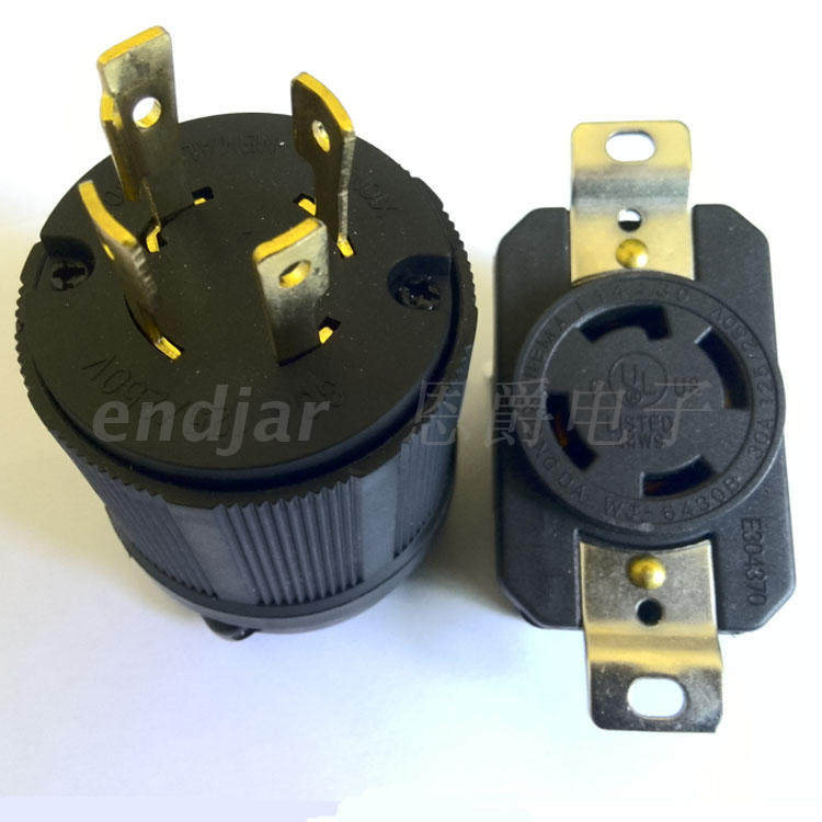 UL美标4线插头插座30A发电机互锁防松插头插座NEMAL14-30四极插头