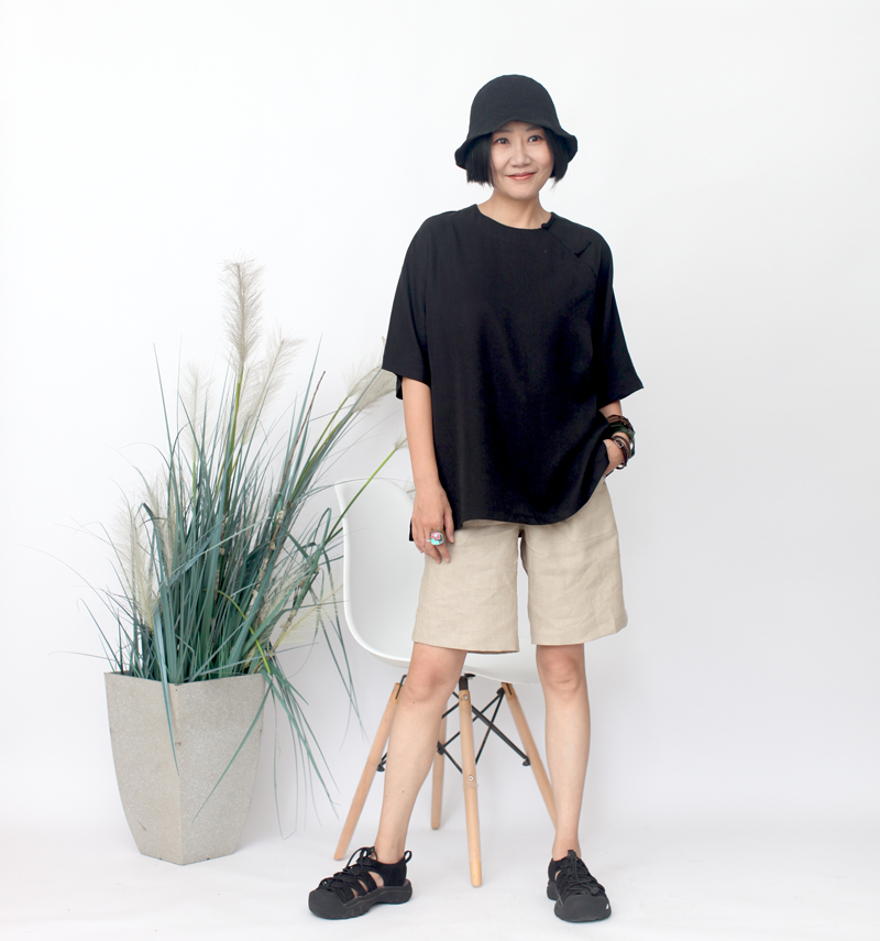 布麻范原创 夏款中式黑色天丝斜襟盘扣宽松罩衫半袖短上衣 看客