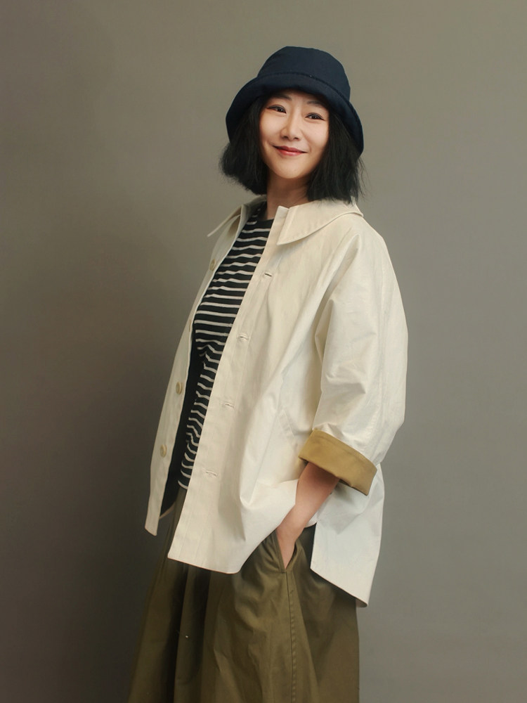 姜欢文艺风卡其布短款外套宽松