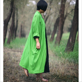 事 布麻范原创设计美院派艺术系自由感超宽大风衣 久违 绿色