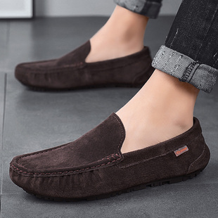 2025年春季 反绒皮豆豆鞋 男真皮休闲磨砂皮鞋 一脚蹬软底开车懒人鞋