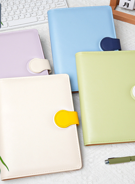 A5皮面海绵包边【活页外壳3+3孔】圆型扣-紫色